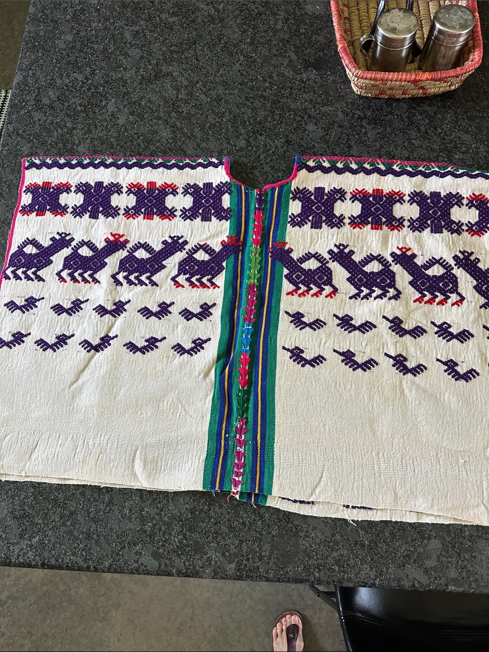 1950s Bohemian Huipil Poncho Hand Loomed Cotton Boho authentic